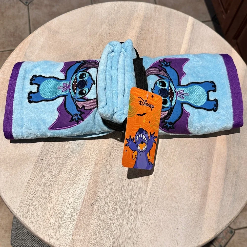 Disney Stitch Halloween Vampire Bat 2 Pack Hand Towels Blue Purple Cotton New
